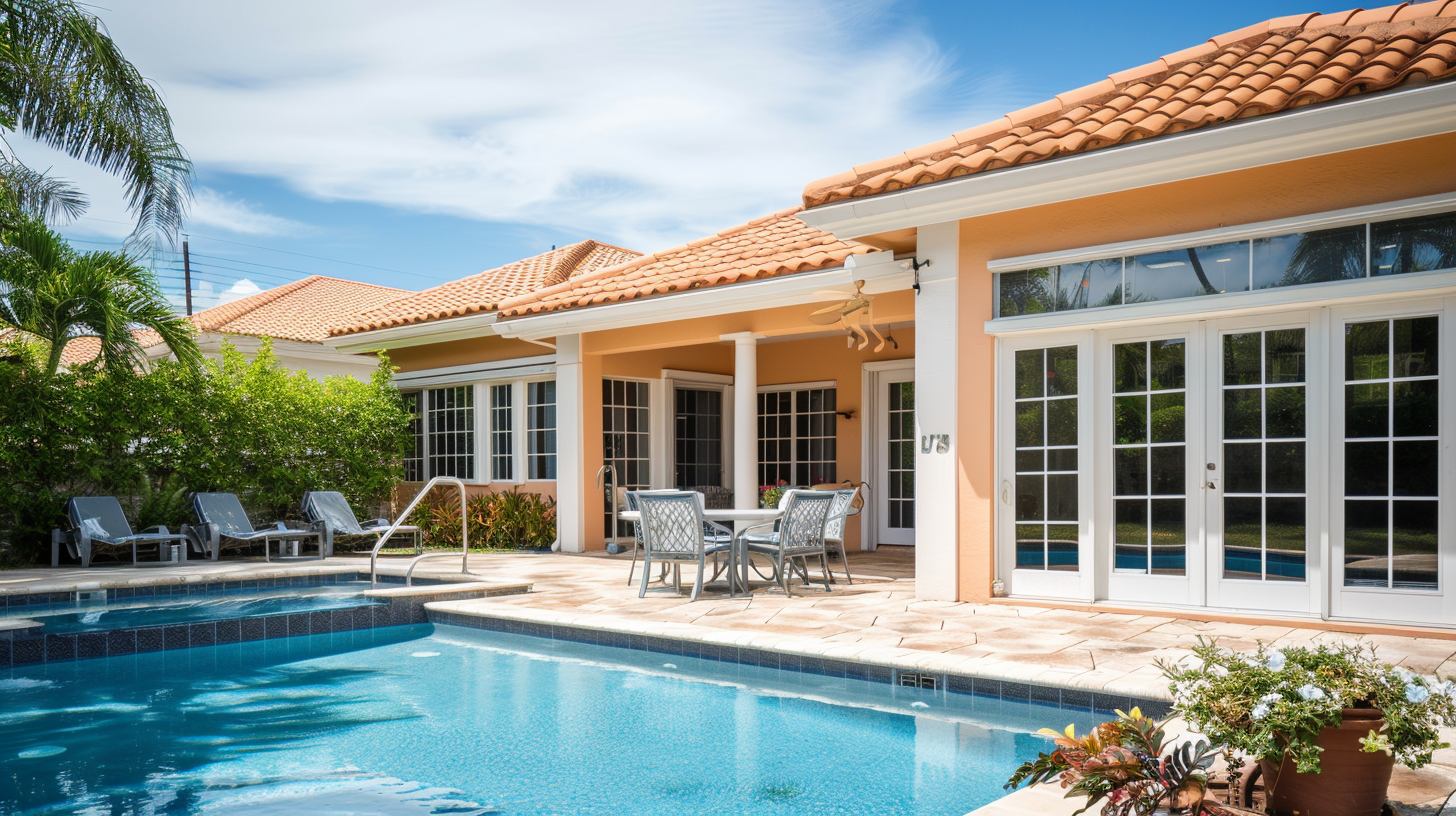 backyard of south florida home, pool, roof